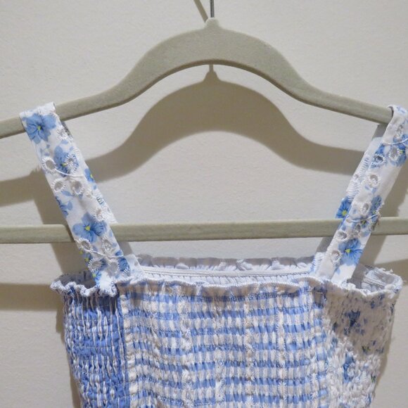 HANNAH BANANA Mixed Print Smocked Dress in Blue Gingham Floral Trad Pretty - Picture 4 of 14